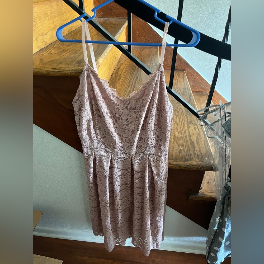 Atnlewhi Spaghetti Strap V Neck A Line dusty rose Lace Dress Size XL